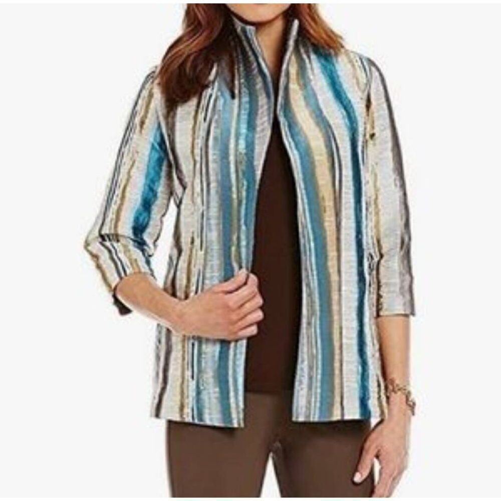 IC by Connie K Open Front Coat Sz XXL‎ Blue Tan Tapestry Neutral Modest Modern - Picture 8 of 8